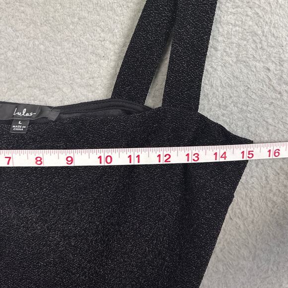 Lulus Stretch Bodysuit Square Neck Sleeveless Black Metallic Sparkle Size L NWT - Picture 5 of 9